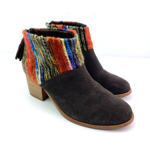 Toms Leila Womens Size 7.5 Brown Suede Yarn 2.5" Heel Ankle Botties Shoes 740706